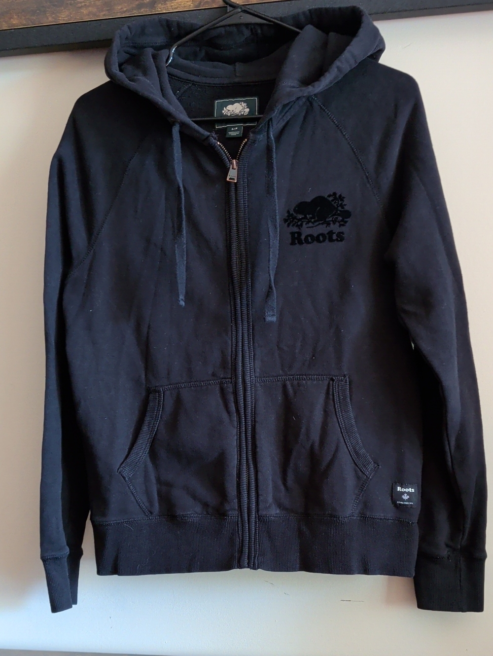 Roots Mens Black Hoodie 90s Style Zippered